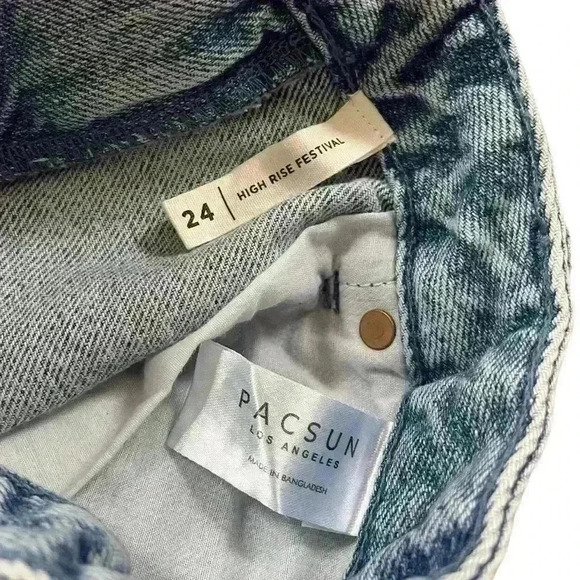 PacSun Eco Pieced Two-Tone High Waisted Denim Festival Shorts, EUC, Size 24 - Picture 6 of 10